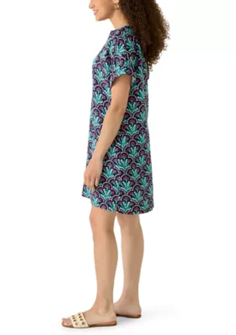 Petite Short Dolman Sleeve Split Neck Dress