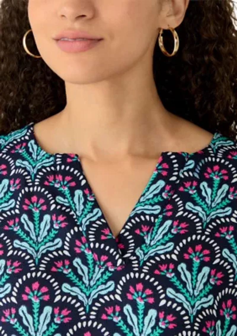 Petite Short Dolman Sleeve Split Neck Dress