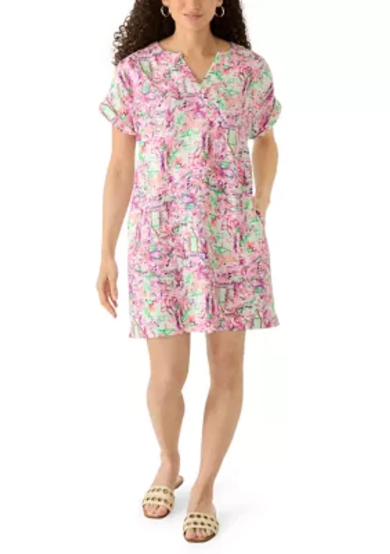 Petite Short Dolman Sleeve Split Neck Dress