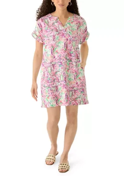 Petite Short Dolman Sleeve Split Neck Dress