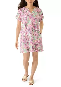 Petite Short Dolman Sleeve Split Neck Dress