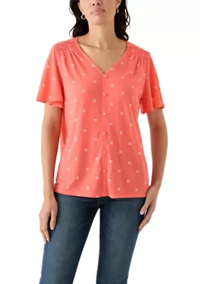 Petite Flutter Sleeve V-Neck T-Shirt