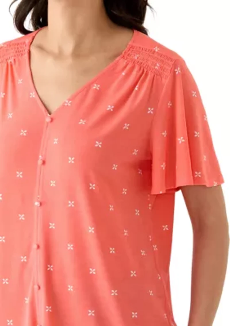 Petite Flutter Sleeve V-Neck T-Shirt