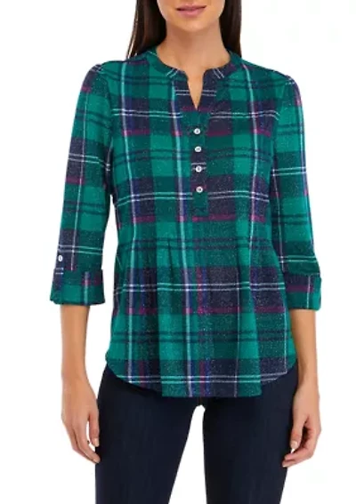 Petite Shine Hacci Henley Top