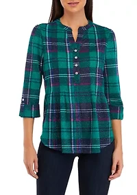 Petite Shine Hacci Henley Top