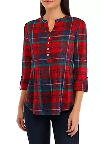 Petite Shine Hacci Henley Top