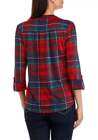 Petite Shine Hacci Henley Top