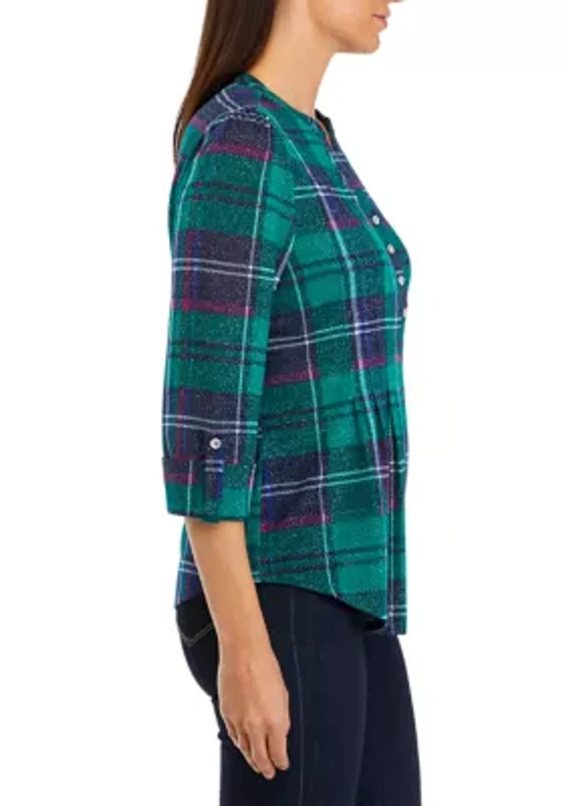 Petite Shine Hacci Henley Top