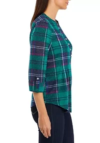 Petite Shine Hacci Henley Top