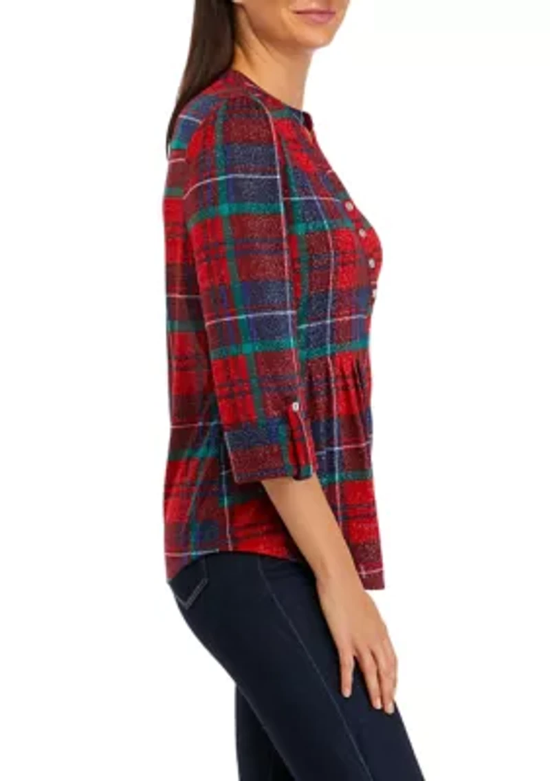 Petite Shine Hacci Henley Top