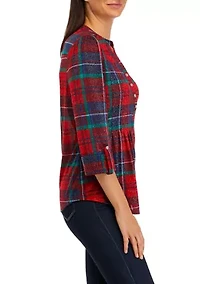 Petite Shine Hacci Henley Top