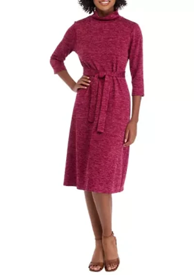 Petite 3/4 Sleeve Mock Neck Fashion Dress
