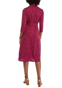 Petite 3/4 Sleeve Mock Neck Fashion Dress