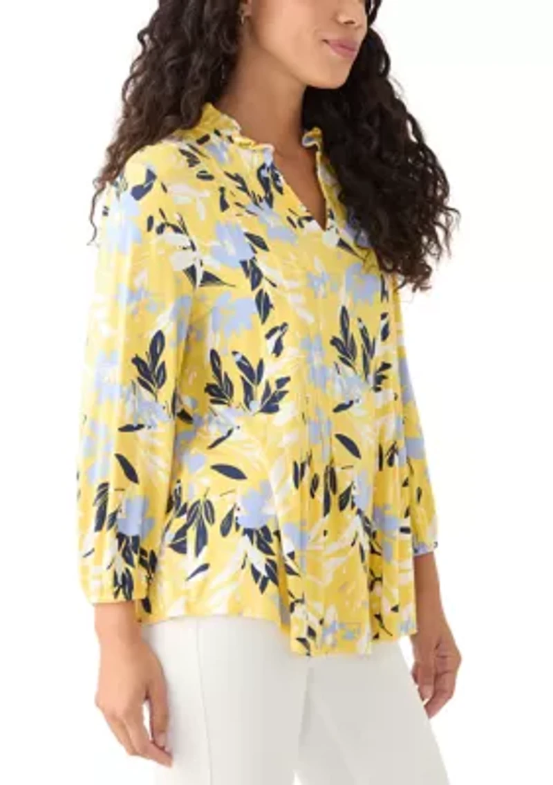 Petite Printed Knit Henley Shirt