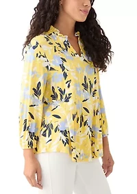 Petite Printed Knit Henley Shirt
