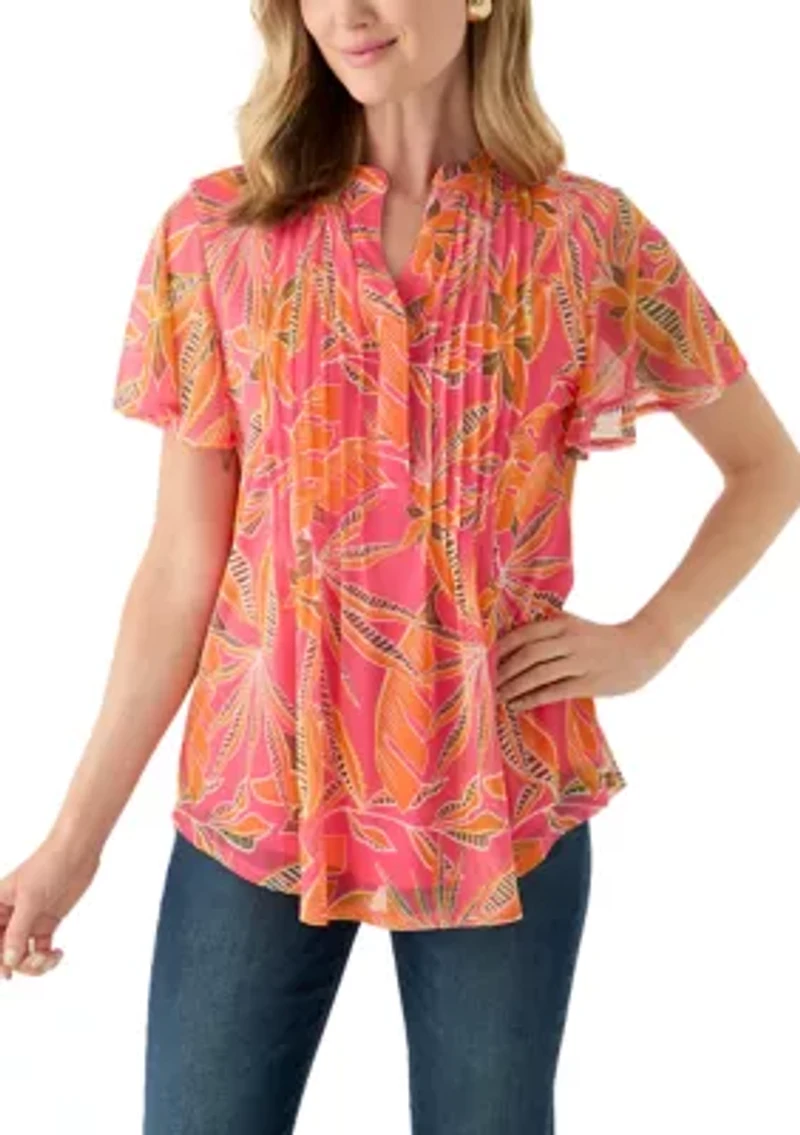 Petite Mesh Printed Top