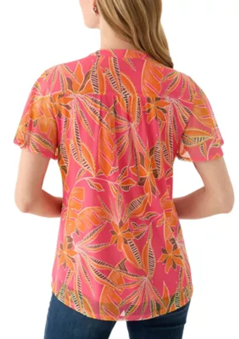Petite Mesh Printed Top