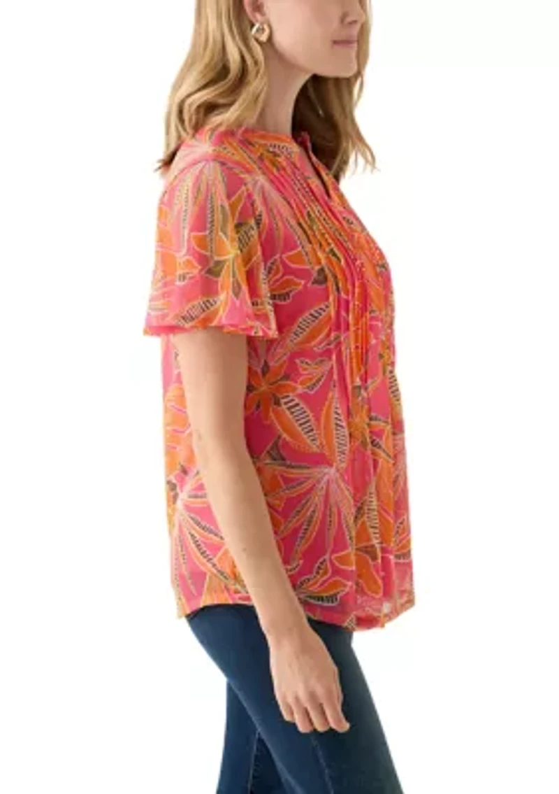 Petite Mesh Printed Top