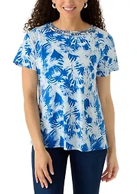 Petite Short Sleeve Neck Detail Shirt