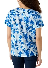 Petite Short Sleeve Neck Detail Shirt