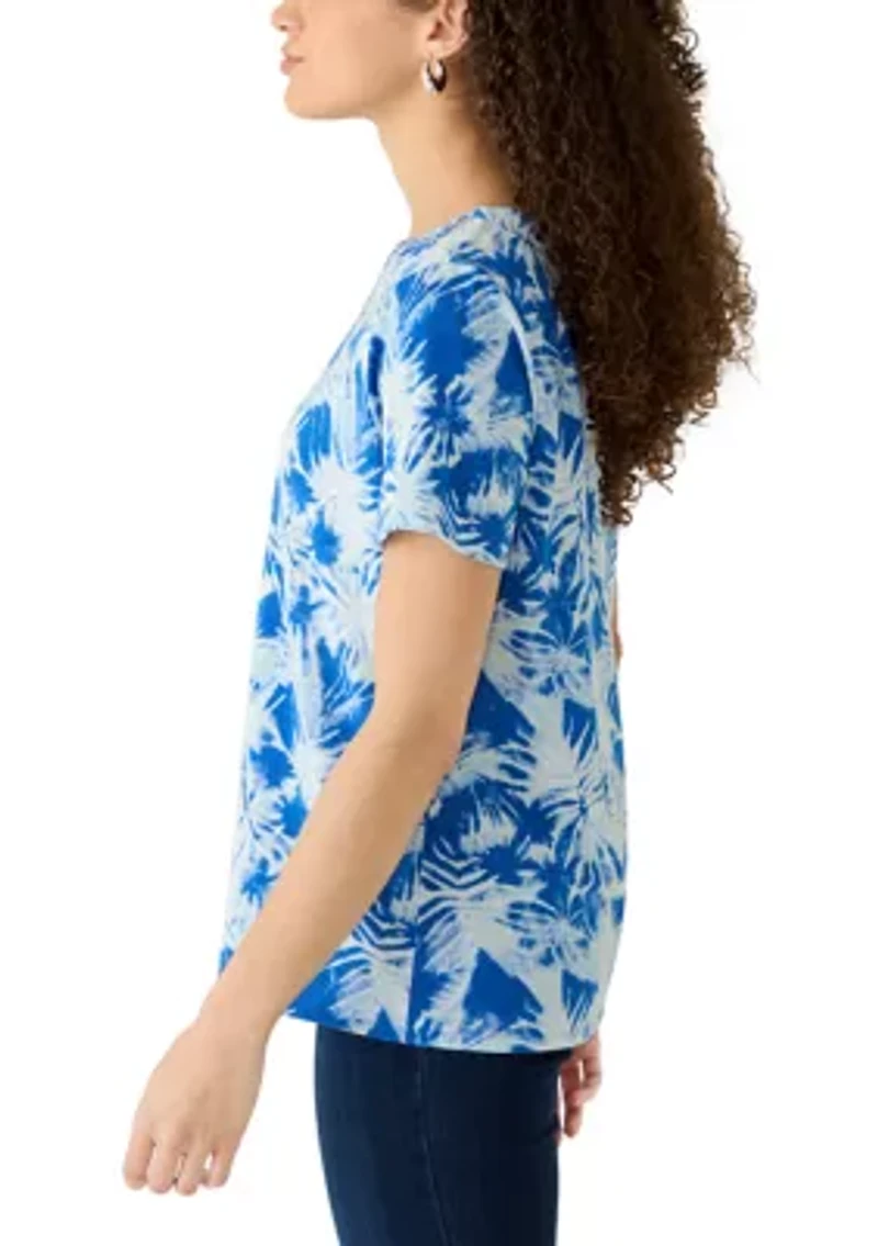 Petite Short Sleeve Neck Detail Shirt