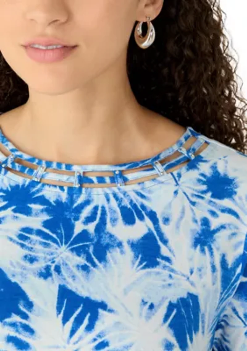 Petite Short Sleeve Neck Detail Shirt