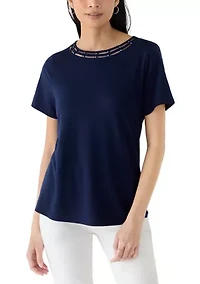 Petite Short Sleeve Neck Detail Shirt