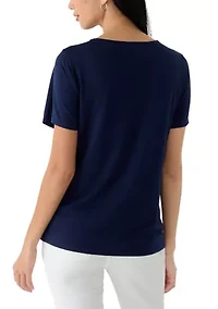 Petite Short Sleeve Neck Detail Shirt