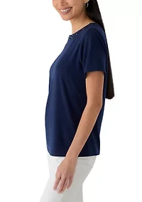 Petite Short Sleeve Neck Detail Shirt