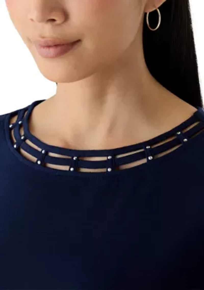 Petite Short Sleeve Neck Detail Shirt