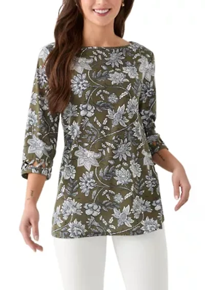 Petite Lattice Cuff Printed T-Shirt