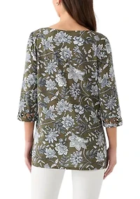 Petite Lattice Cuff Printed T-Shirt