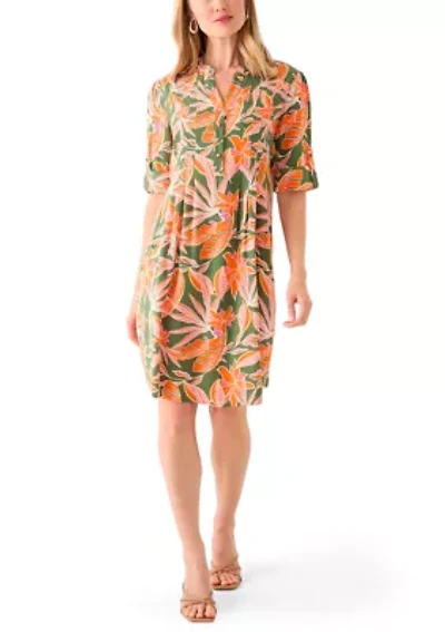 Petite Elbow Sleeve Woven Henley Dress
