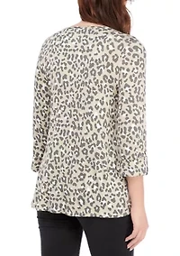 Petite 3/4 Roll Tab Sleeve Honeycomb Leopard Top
