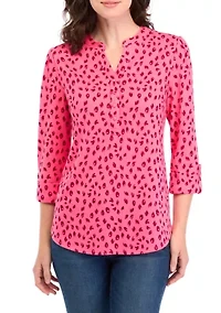 Petite Printed Knit Henley Shirt