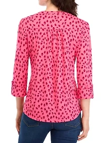 Petite Printed Knit Henley Shirt