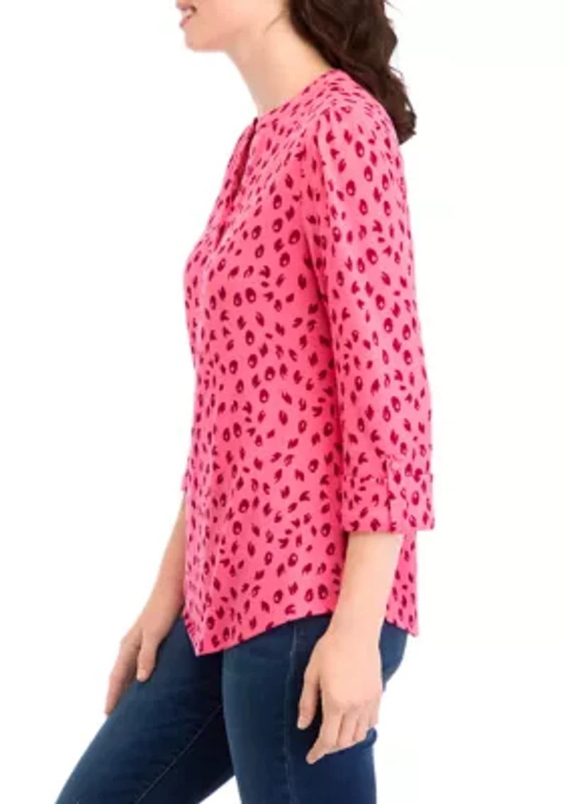 Petite Printed Knit Henley Shirt