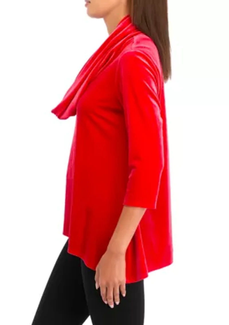 Petite Knit Velvet Sharkbite Cowl Neck Top