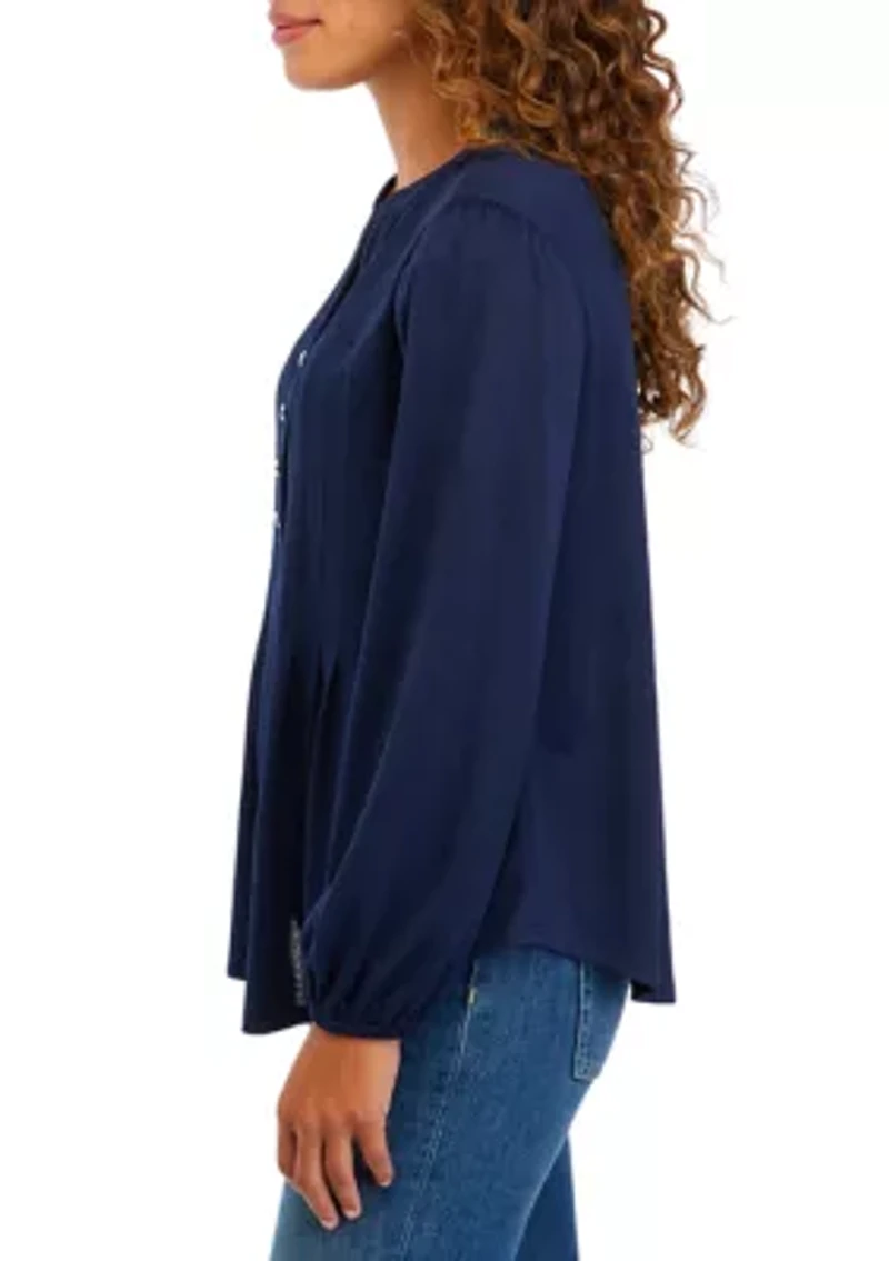 Petite Pleated Front with Yoke  3/4" Popover Sleeve Top