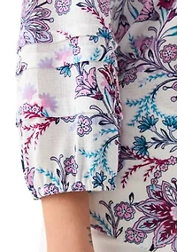 Petite 3/4 Pleated Sleeve Printed Shirt