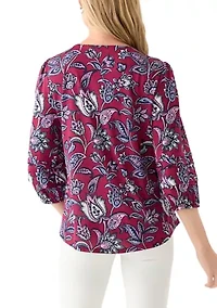 Petite 3/4 Pleated Sleeve Printed Shirt