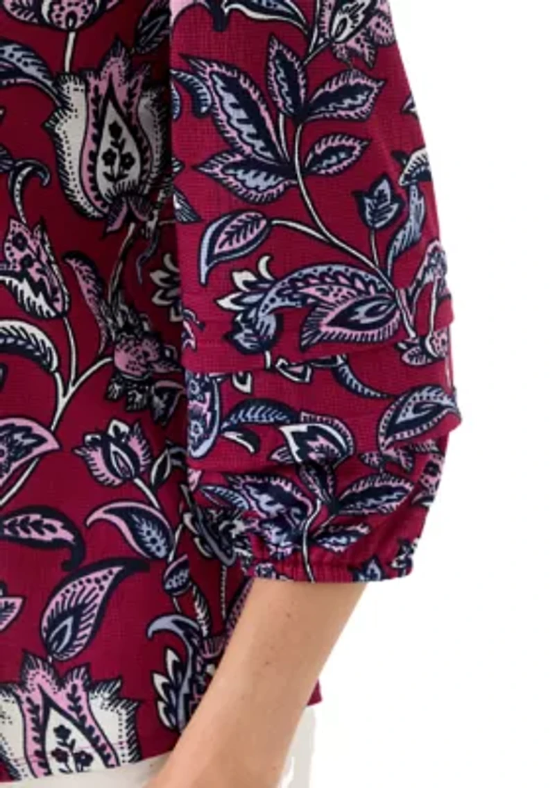 Petite 3/4 Pleated Sleeve Printed Shirt