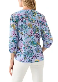 Petite Three-Quarter Sleeve Pleat Knit Blouse