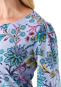 Petite Three-Quarter Sleeve Pleat Knit Blouse
