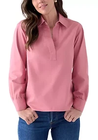 Women's Long Sleeve Boyfriend Collared Popover Top