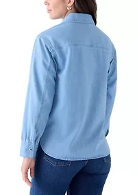 Women's Long Sleeve Boyfriend Collared Popover Top