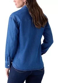 Women's Long Sleeve Boyfriend Collared Popover Top