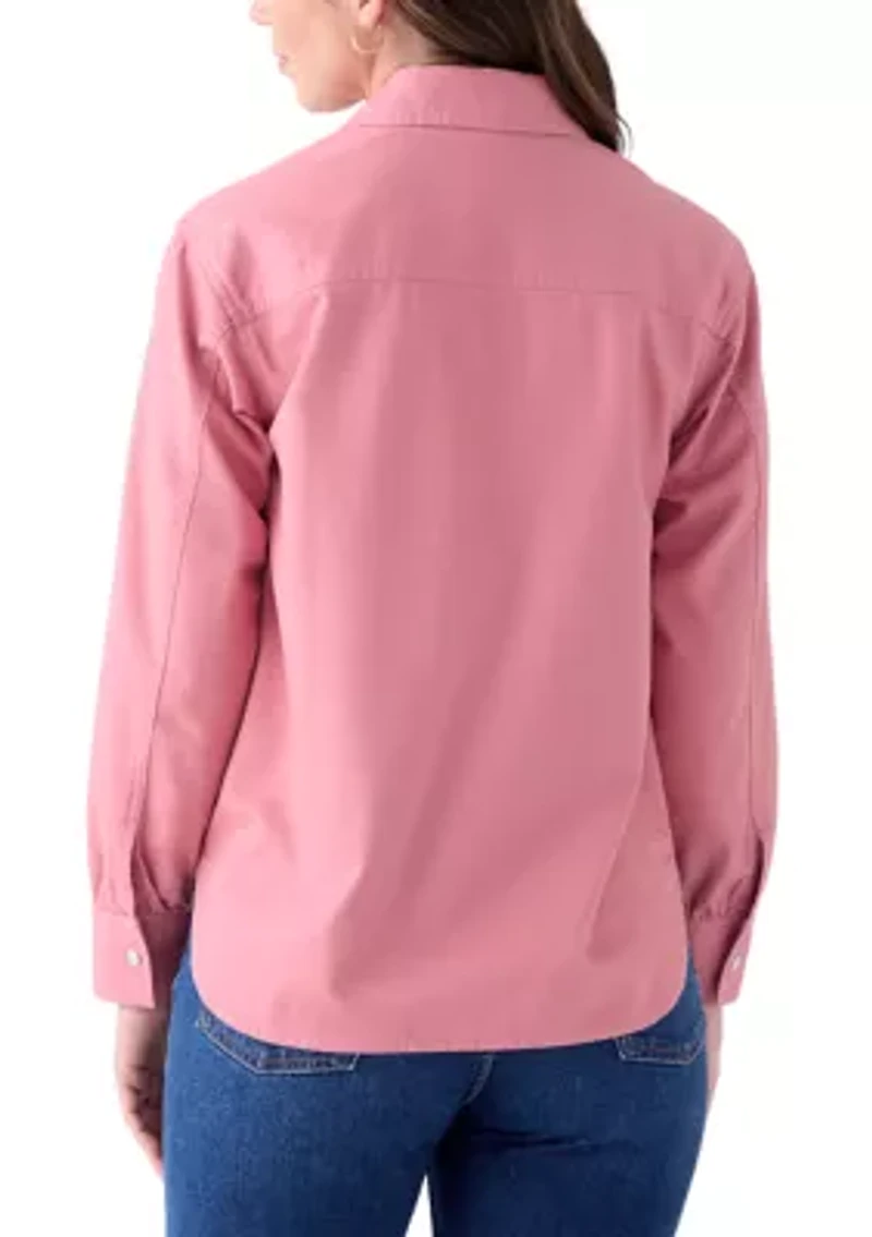 Women's Long Sleeve Boyfriend Collared Popover Top