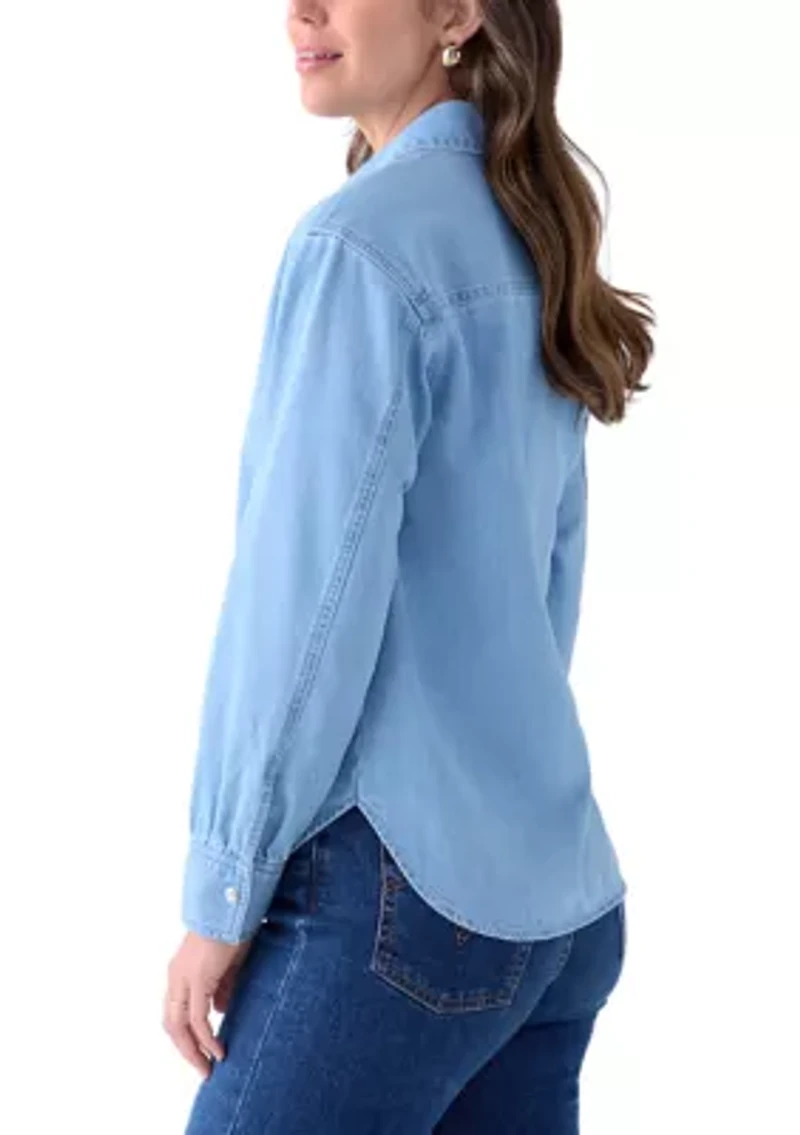 Women's Long Sleeve Boyfriend Collared Popover Top