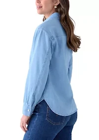 Women's Long Sleeve Boyfriend Collared Popover Top
